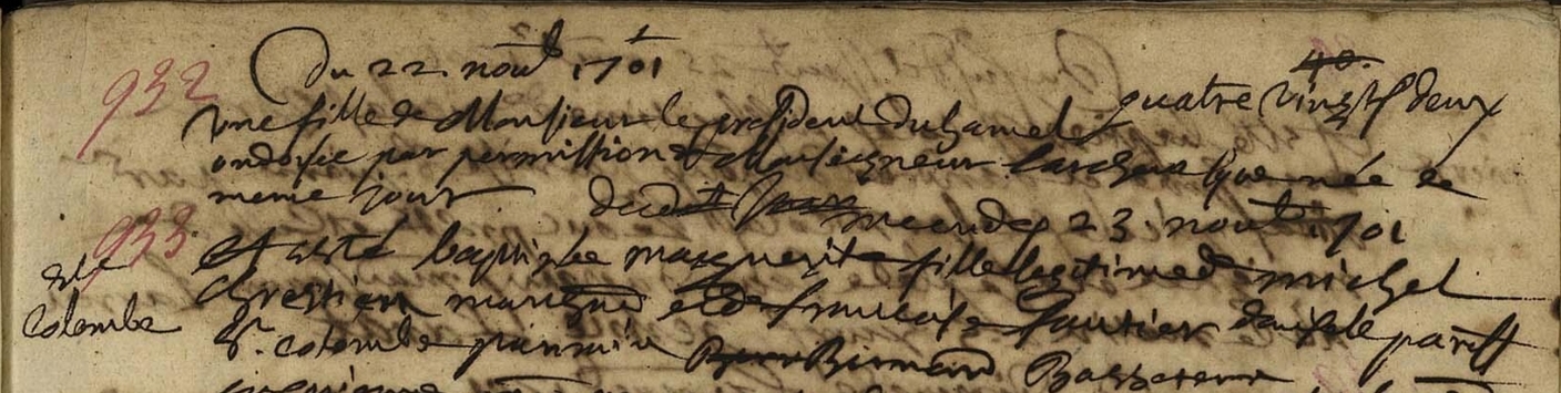 Acte d'ondoiement de Jeanne Thérèse.