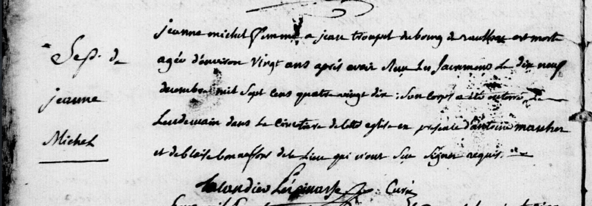 Acte de décès de Jeanne Miche