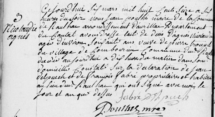 Acte de décès d'Agnès NICOLAUDIE