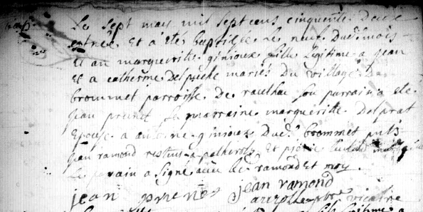 Acte de baptème de Marguerite GINIOUX