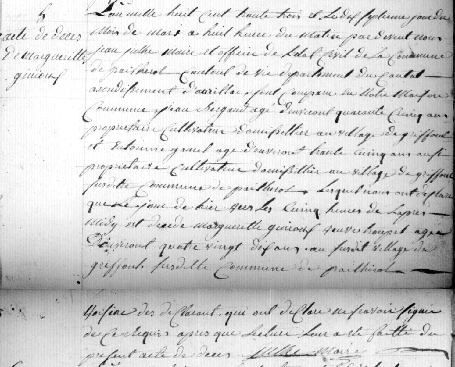 Acte de décès de Marguerite GINIOUX