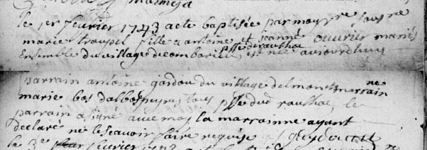 Acte de baptème de Marie TROUPEL